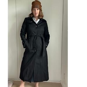 Women's Hooded Belted Maxi Trench Coat Size Small Hood Black Fall Staple
